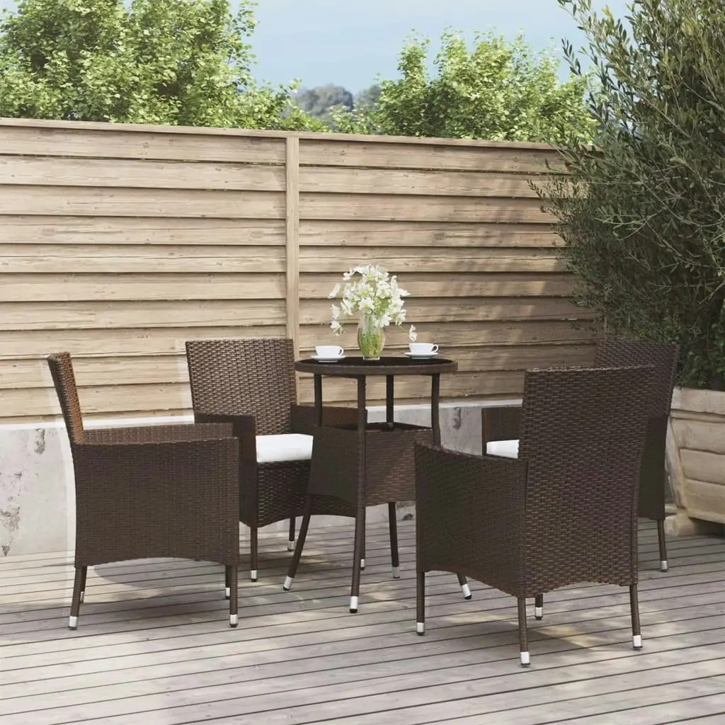 5 Piece Garden Bistro Set with Cushions Brown Poly Rattan 3187413