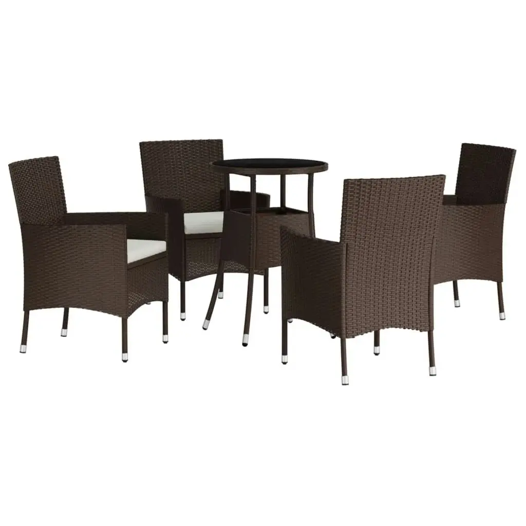 5 Piece Garden Bistro Set with Cushions Brown Poly Rattan 3187413