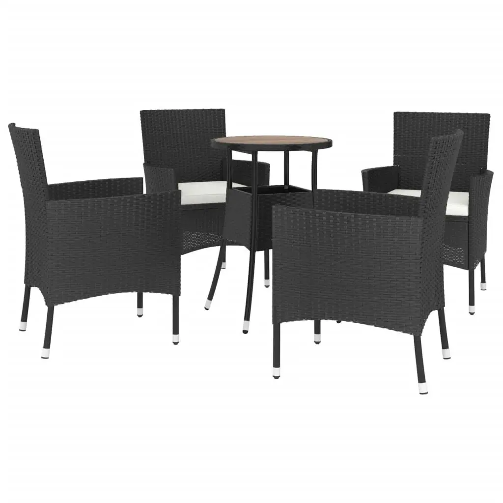 5 Piece Garden Bistro Set with Cushions Black Poly Rattan 3187433