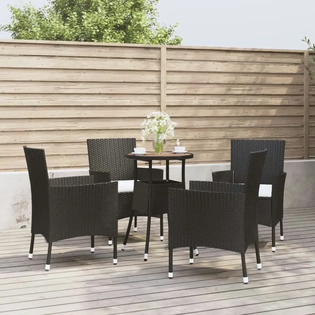 5 Piece Garden Bistro Set with Cushions Black Poly Rattan 3187433