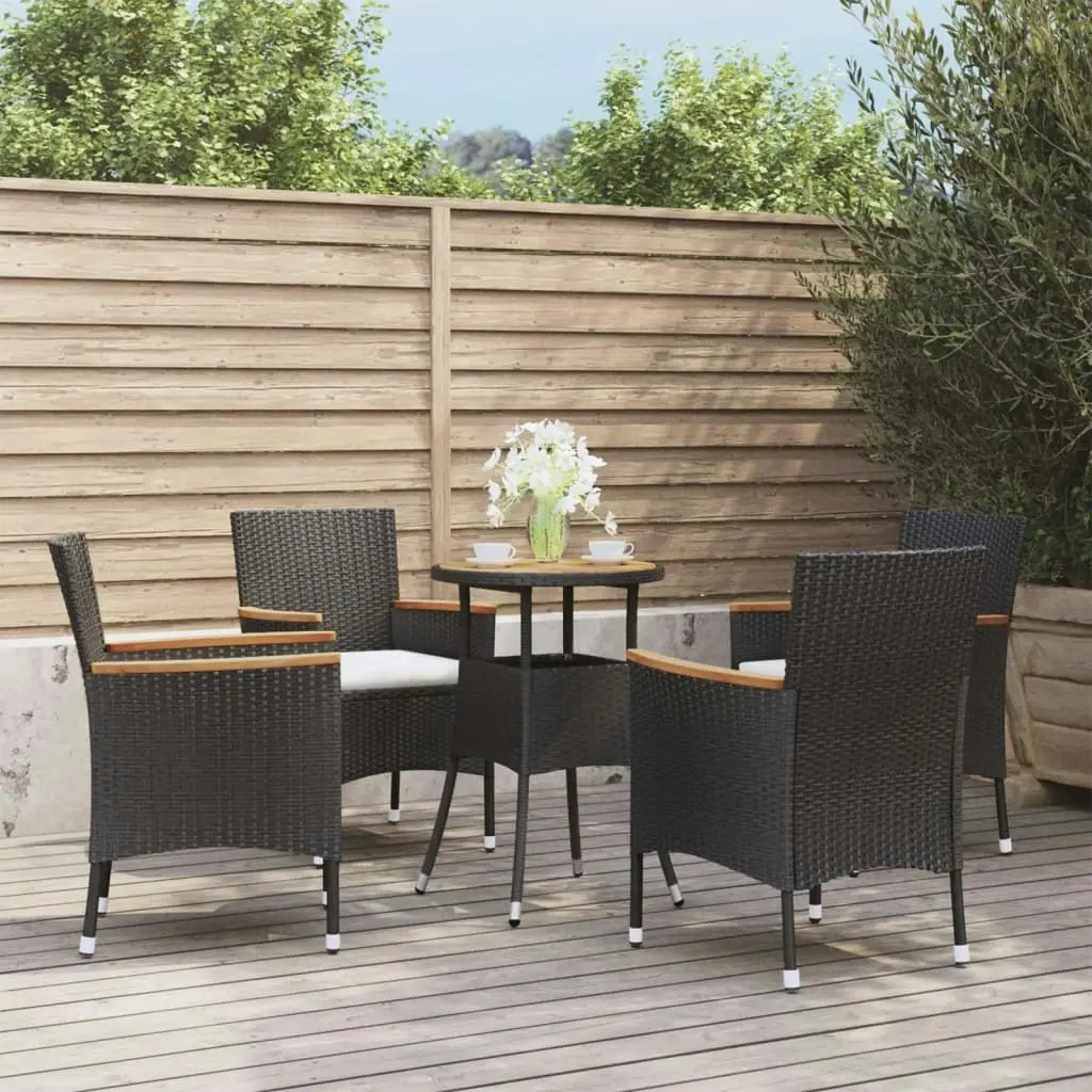 5 Piece Garden Bistro Set with Cushions Black Poly Rattan 3187429