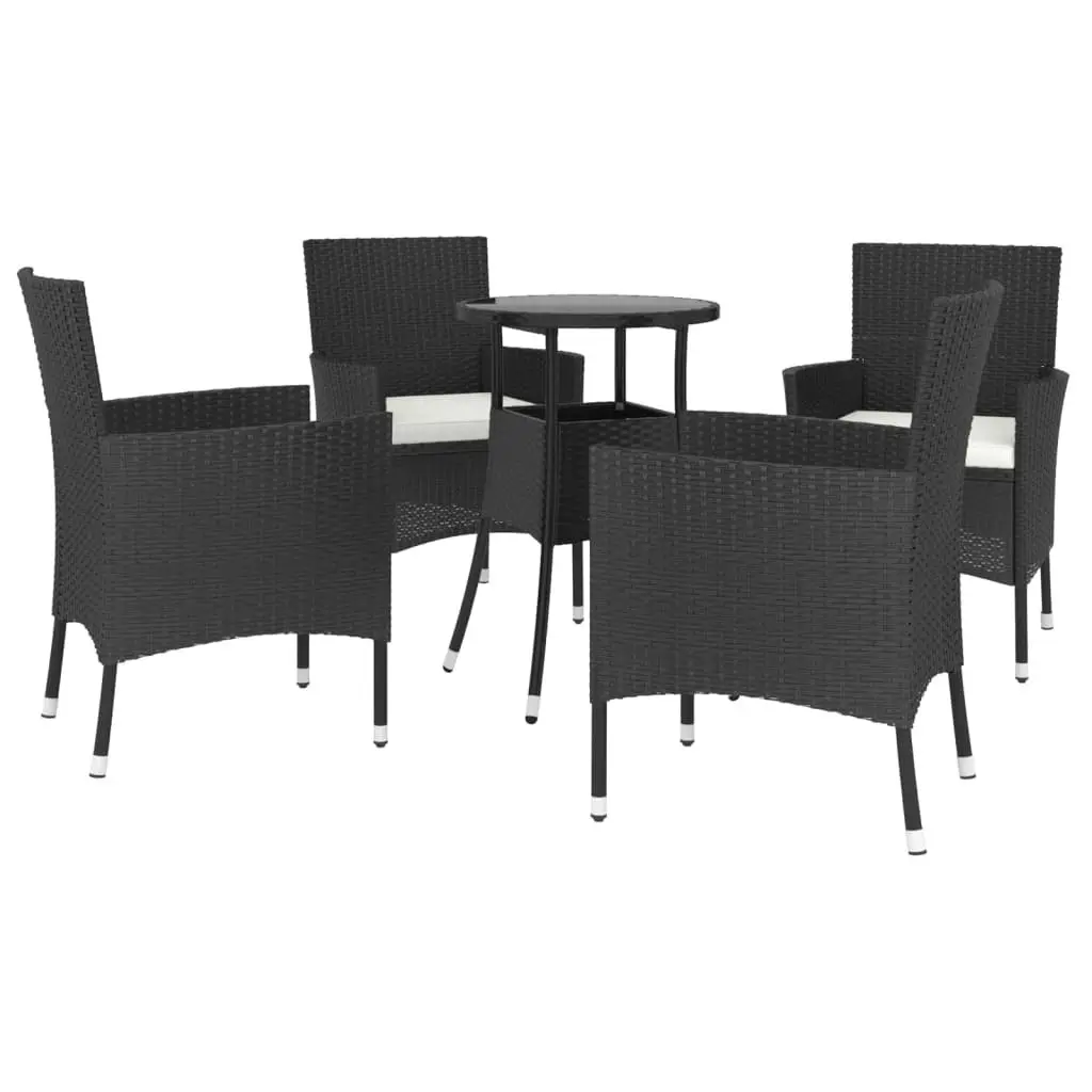 5 Piece Garden Bistro Set with Cushions Black Poly Rattan 3187415