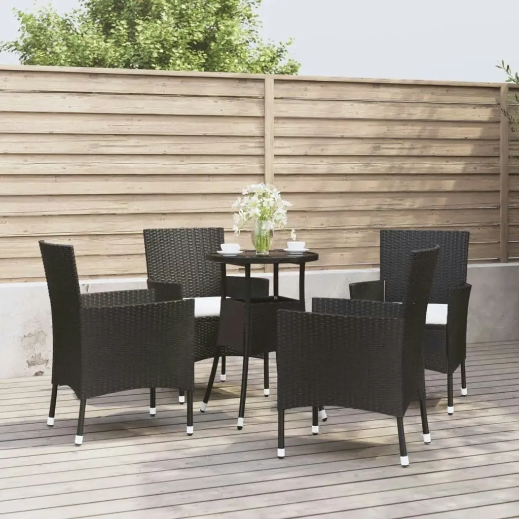 5 Piece Garden Bistro Set with Cushions Black Poly Rattan 3187415