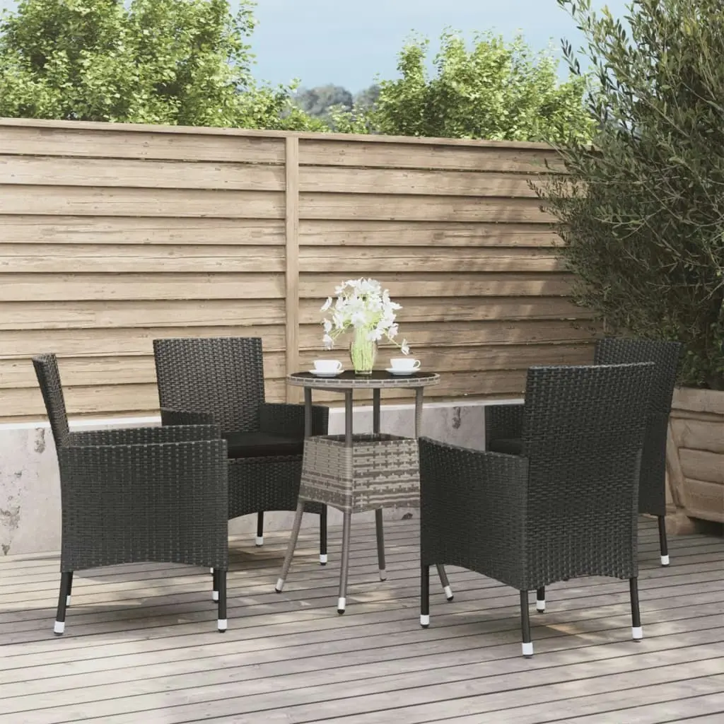 5 Piece Garden Bistro Set with Cushions Black Poly Rattan 3187427