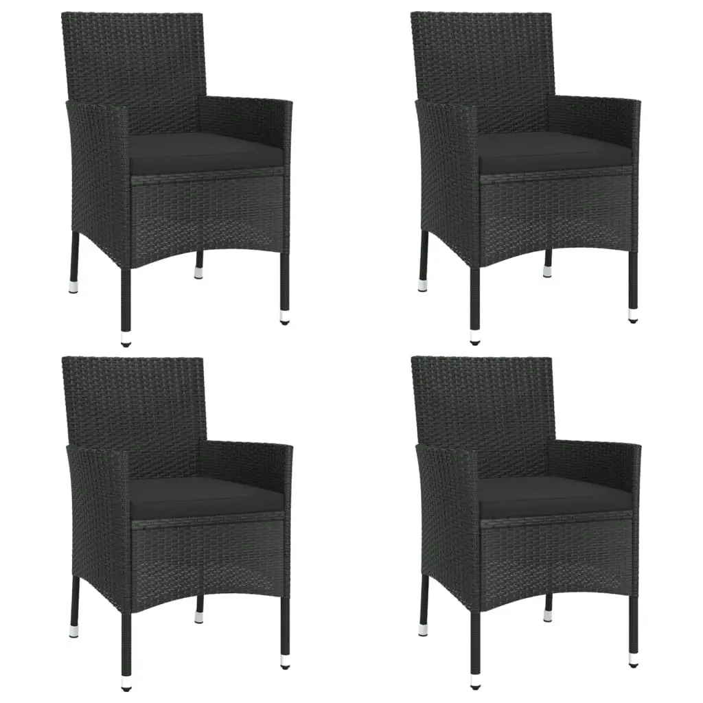 5 Piece Garden Bistro Set with Cushions Black Poly Rattan 3187427