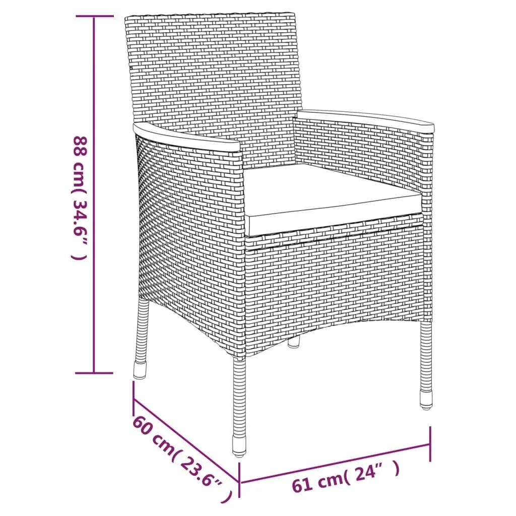 5 Piece Garden Bistro Set with Cushions Grey Poly Rattan 3187425