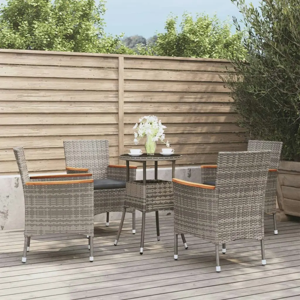 5 Piece Garden Bistro Set with Cushions Grey Poly Rattan 3187425