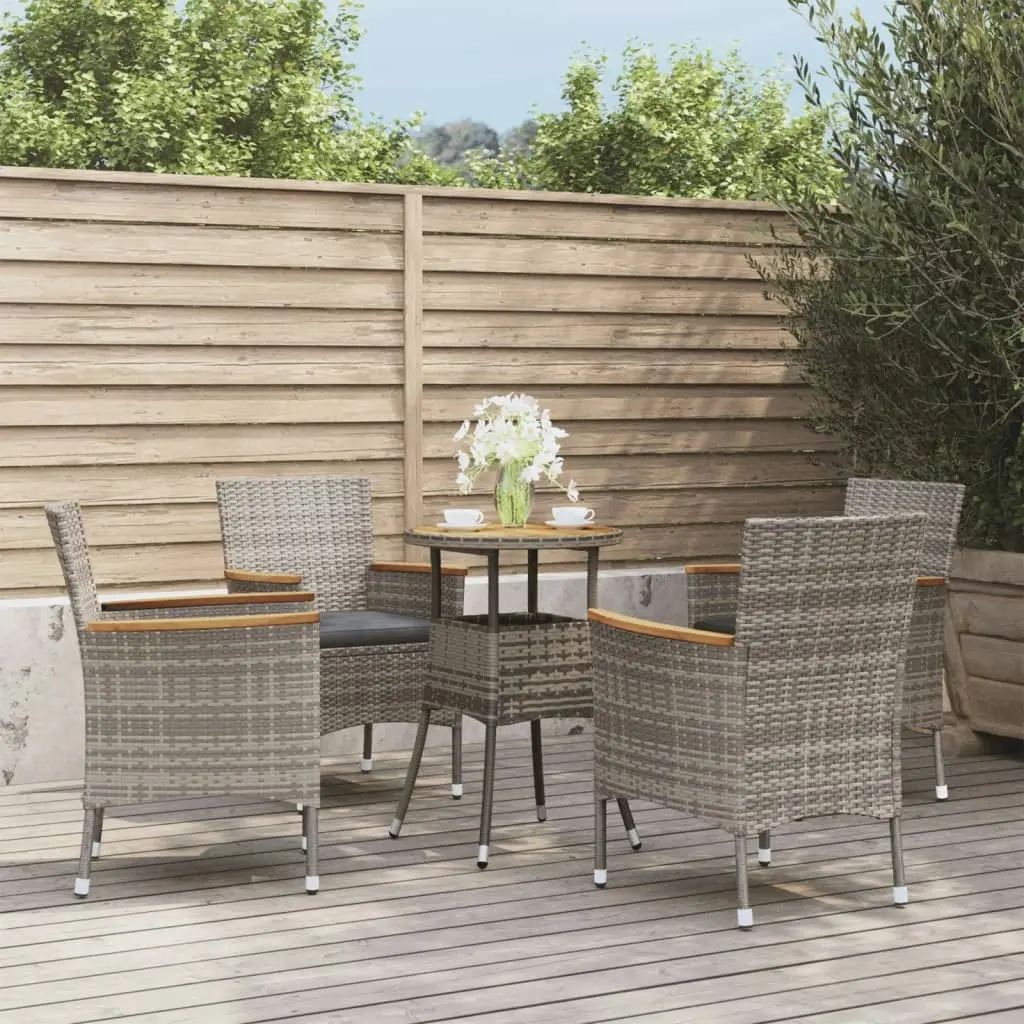 5 Piece Garden Bistro Set with Cushions Grey Poly Rattan 3187431