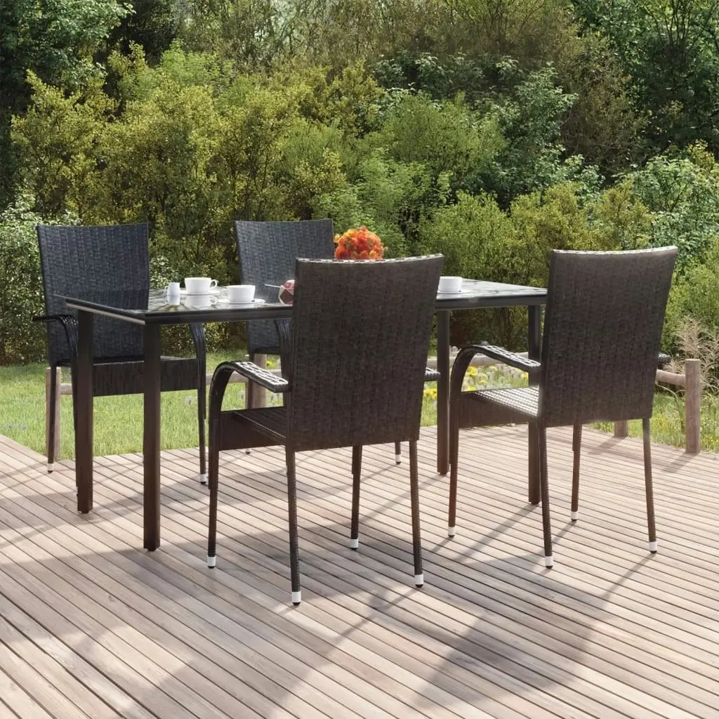 5 Piece Garden Dining Set Black Poly Rattan 3156656