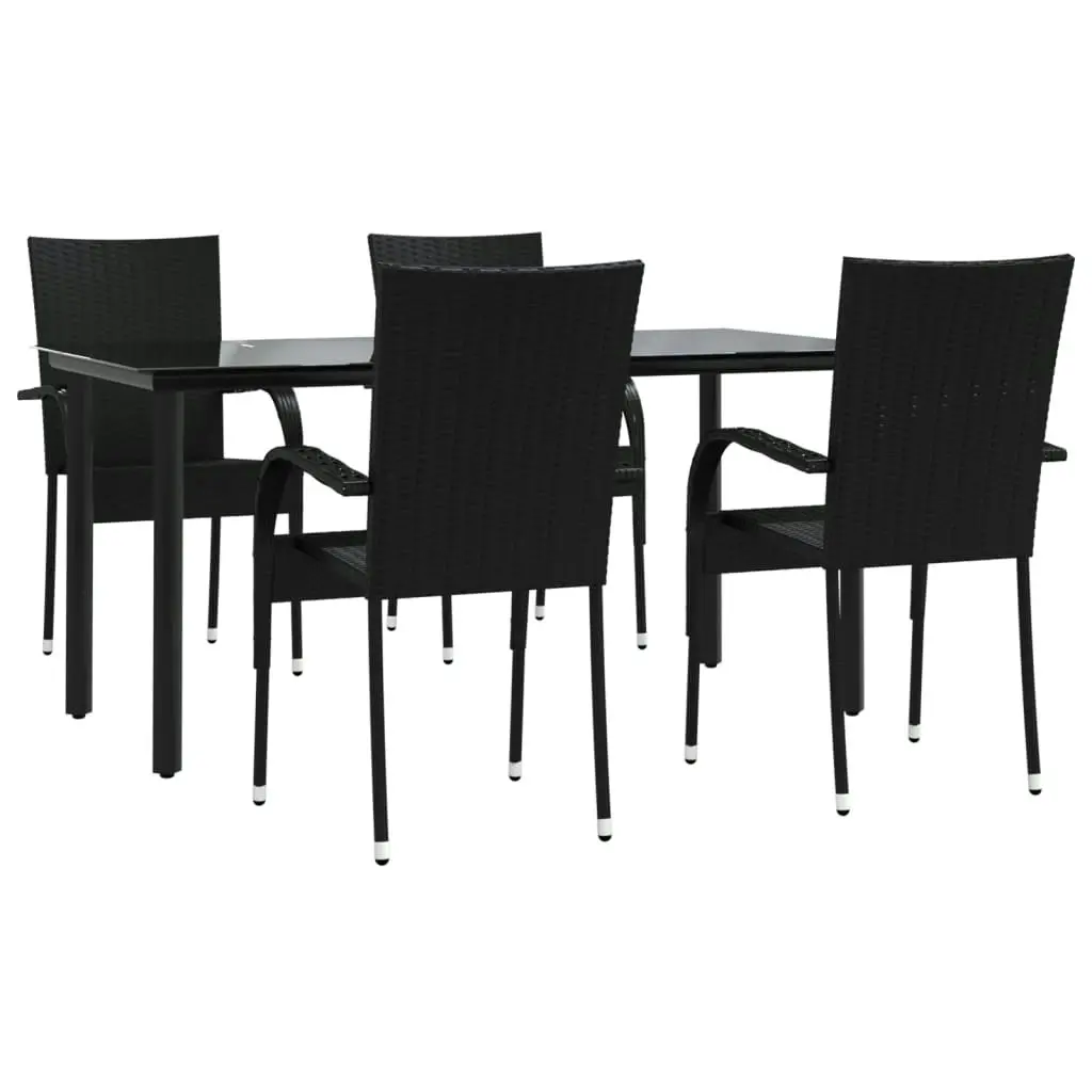 5 Piece Garden Dining Set Black Poly Rattan 3156656