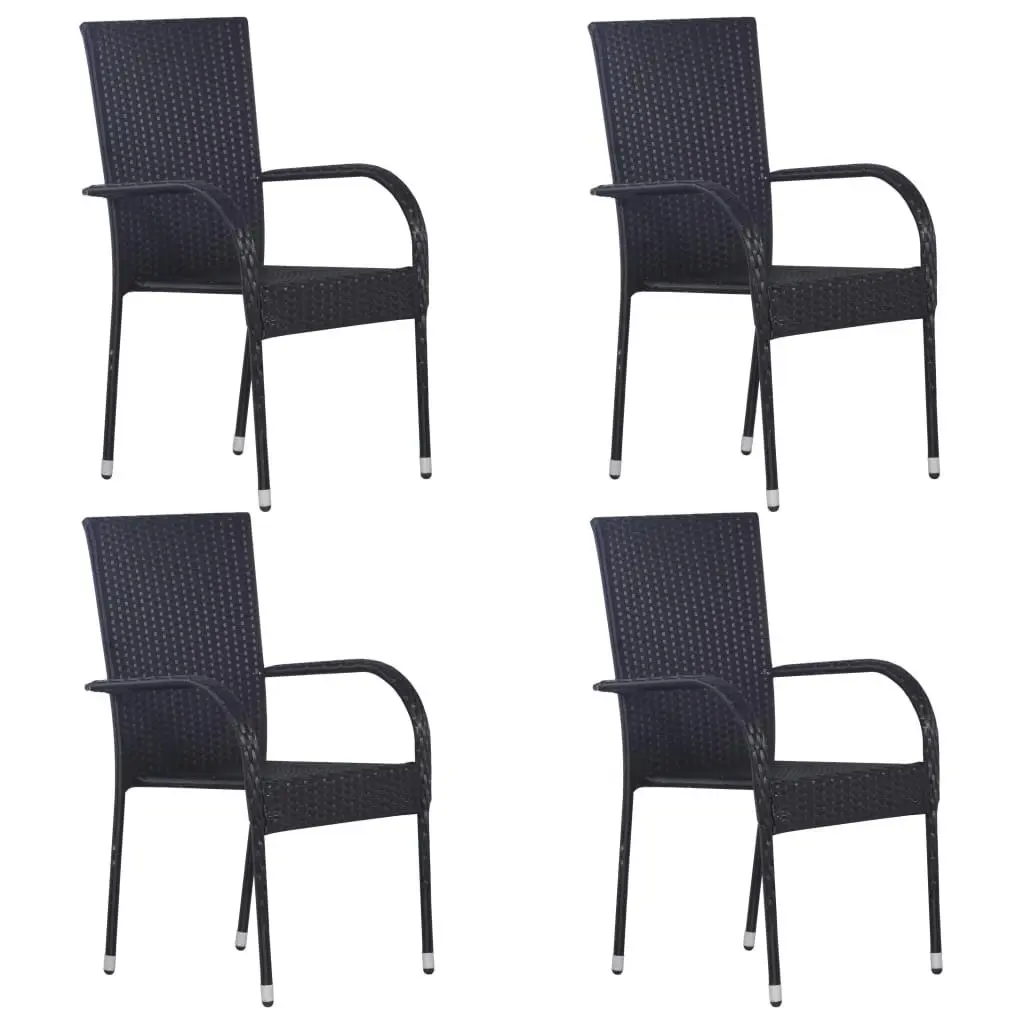 5 Piece Garden Dining Set Black Poly Rattan 3156656