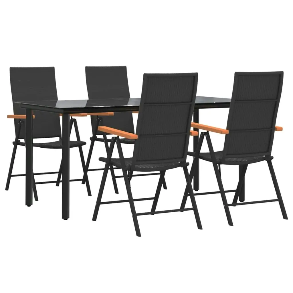 5 Piece Garden Dining Set Black and Brown Poly Rattan 3156520