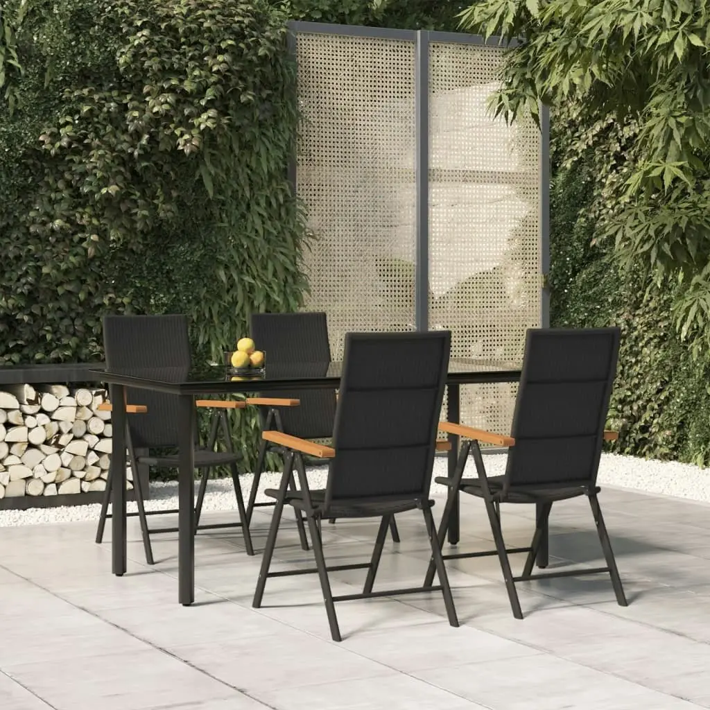 5 Piece Garden Dining Set Black and Brown Poly Rattan 3156520