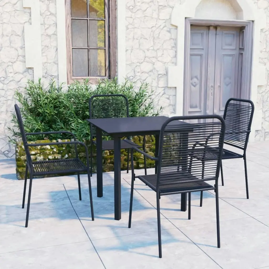 5 Piece Garden Dining Set Black Glass and Steel 3060208