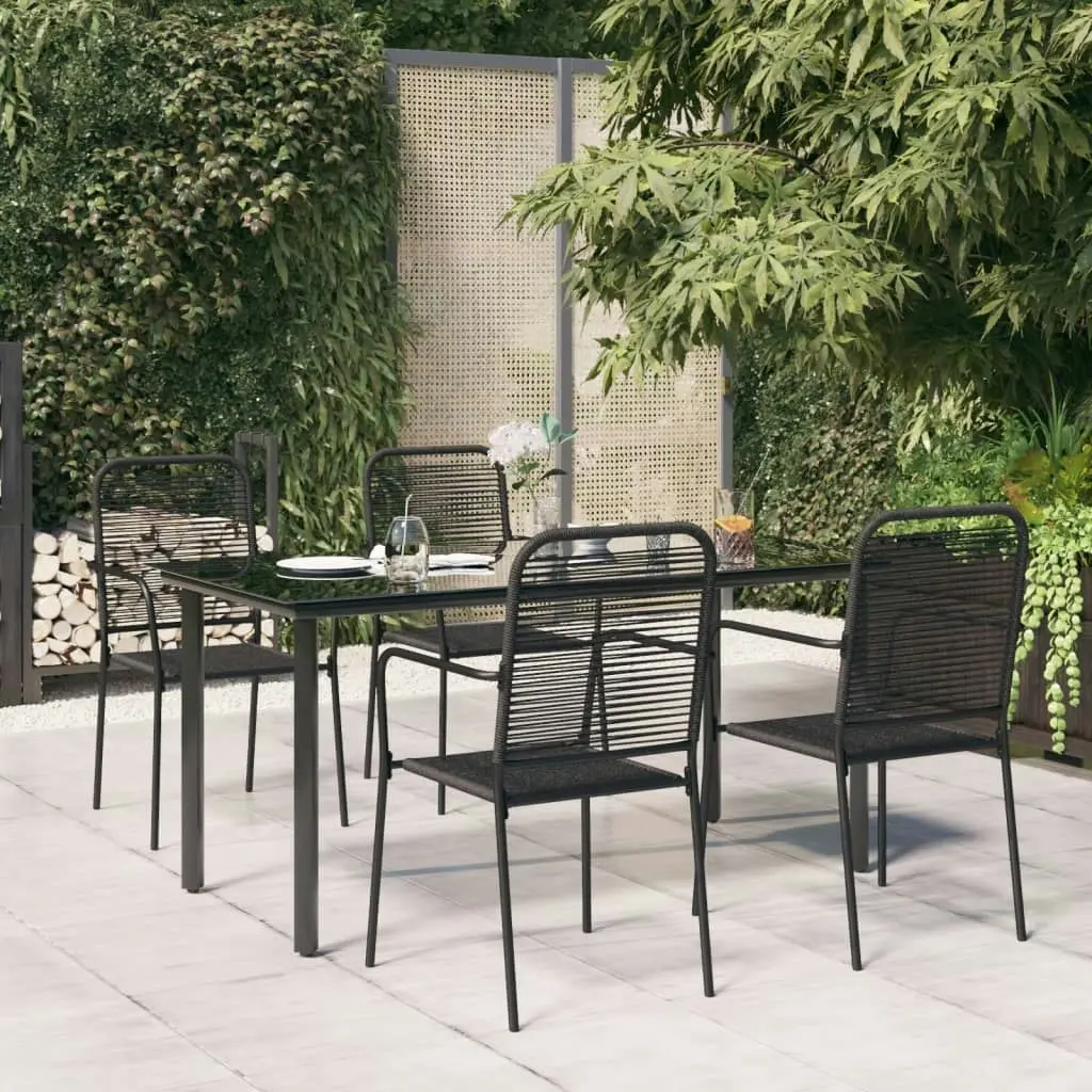 5 Piece Garden Dining Set Black Cotton Rope and Steel 3156536