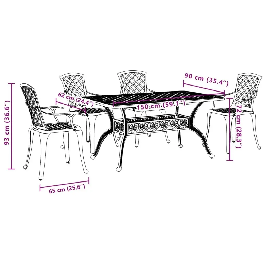 5 Piece Garden Dining Set Black Cast Aluminium 3216317