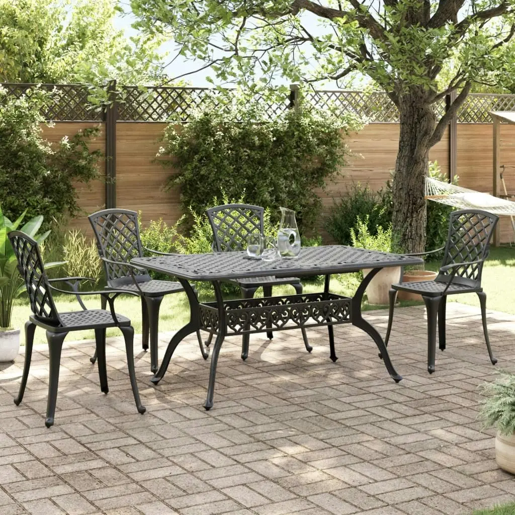 5 Piece Garden Dining Set Black Cast Aluminium 3216317