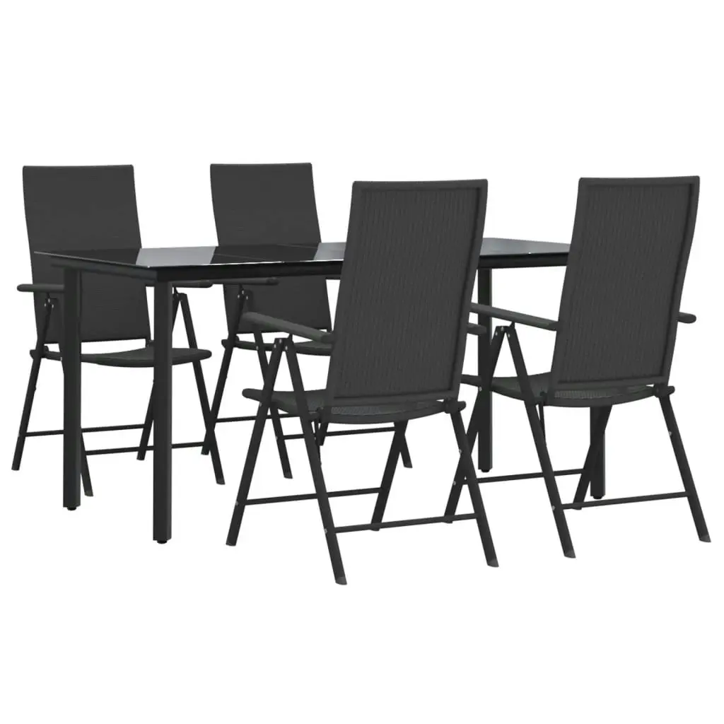 5 Piece Garden Dining Set Black Poly Rattan 3156512