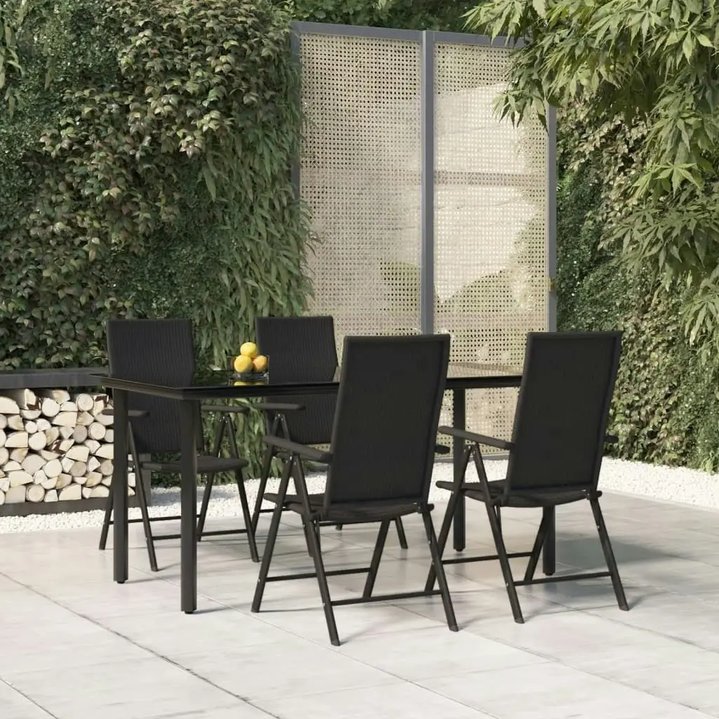 5 Piece Garden Dining Set Black Poly Rattan 3156512