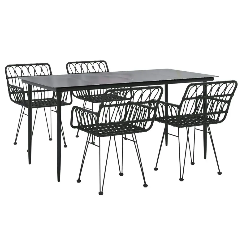 5 Piece Garden Dining Set Black Poly Rattan 3157855