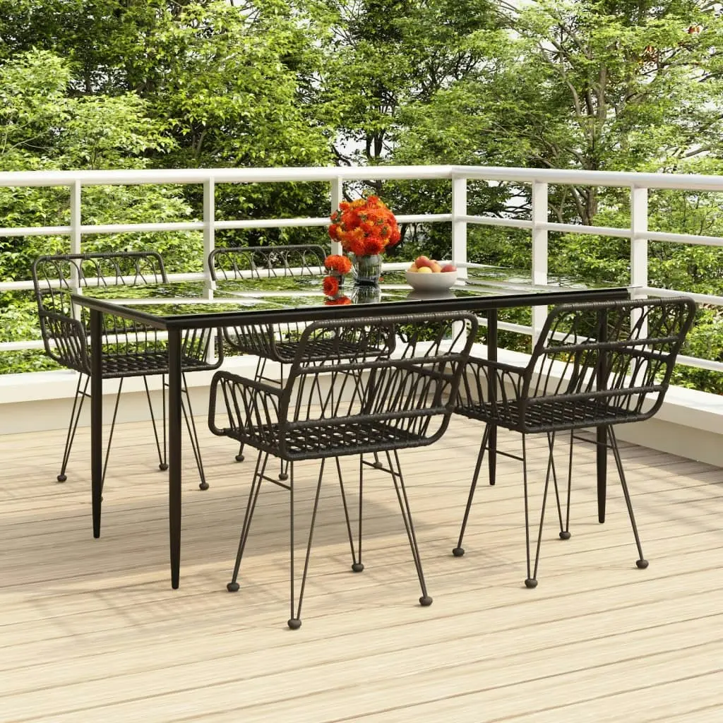 5 Piece Garden Dining Set Black Poly Rattan 3157855