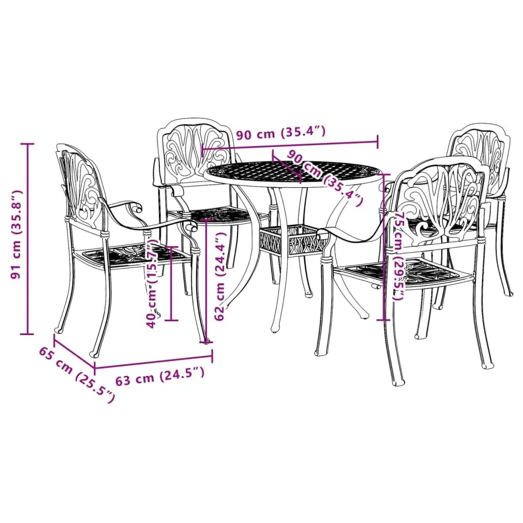 5 Piece Garden Dining Set Black Cast Aluminium 3216327