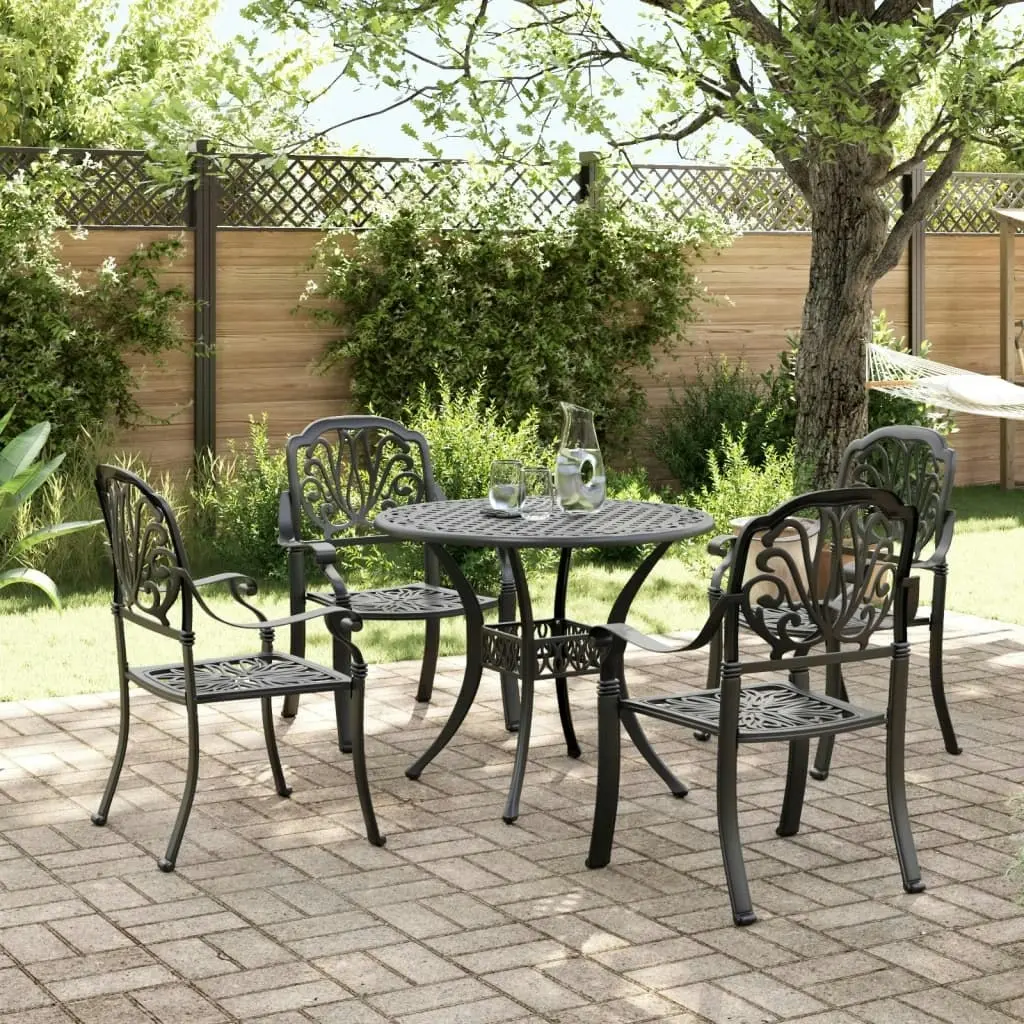 5 Piece Garden Dining Set Black Cast Aluminium 3216327