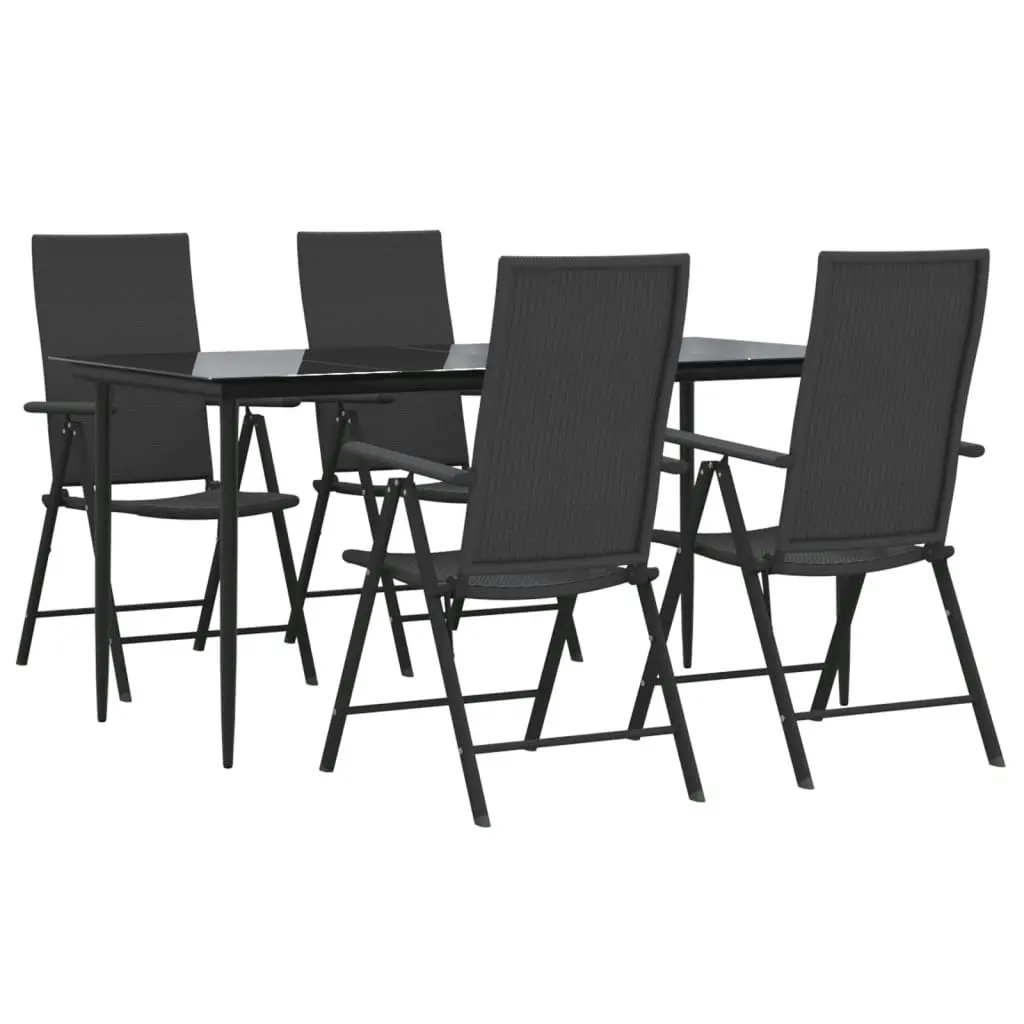 5 Piece Garden Dining Set Black Poly Rattan 3156516