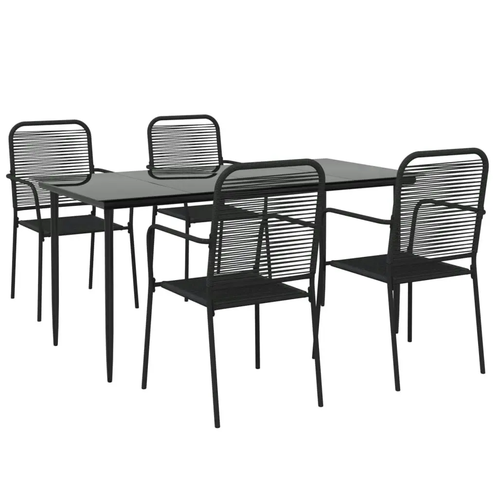 5 Piece Garden Dining Set Black Cotton Rope and Steel 3156540