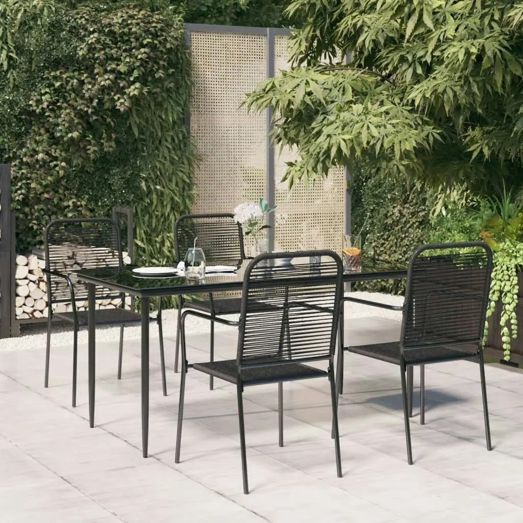 5 Piece Garden Dining Set Black Cotton Rope and Steel 3156540