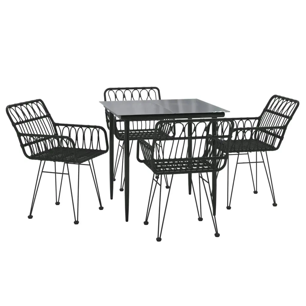 5 Piece Garden Dining Set Black Poly Rattan 3157853