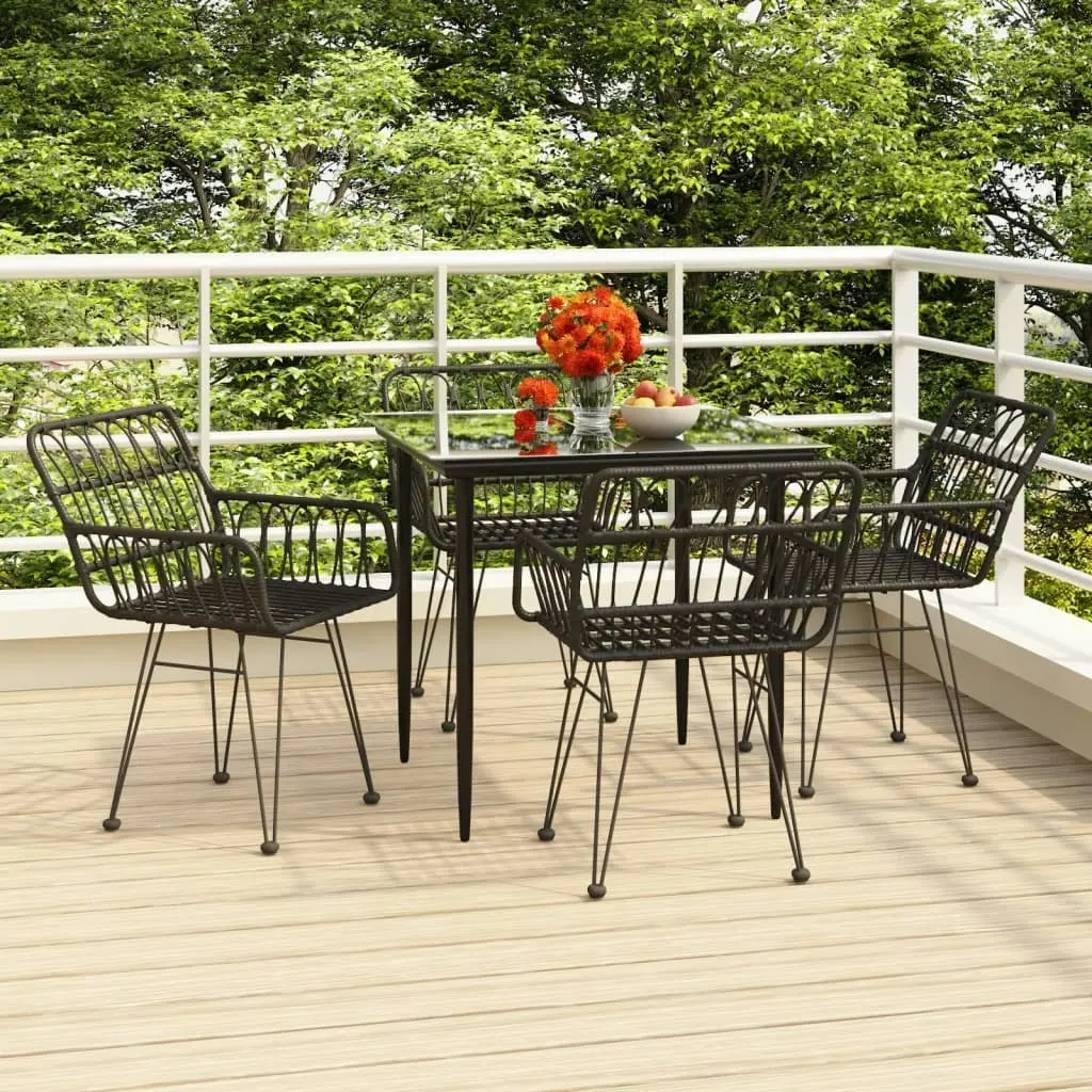 5 Piece Garden Dining Set Black Poly Rattan 3157853