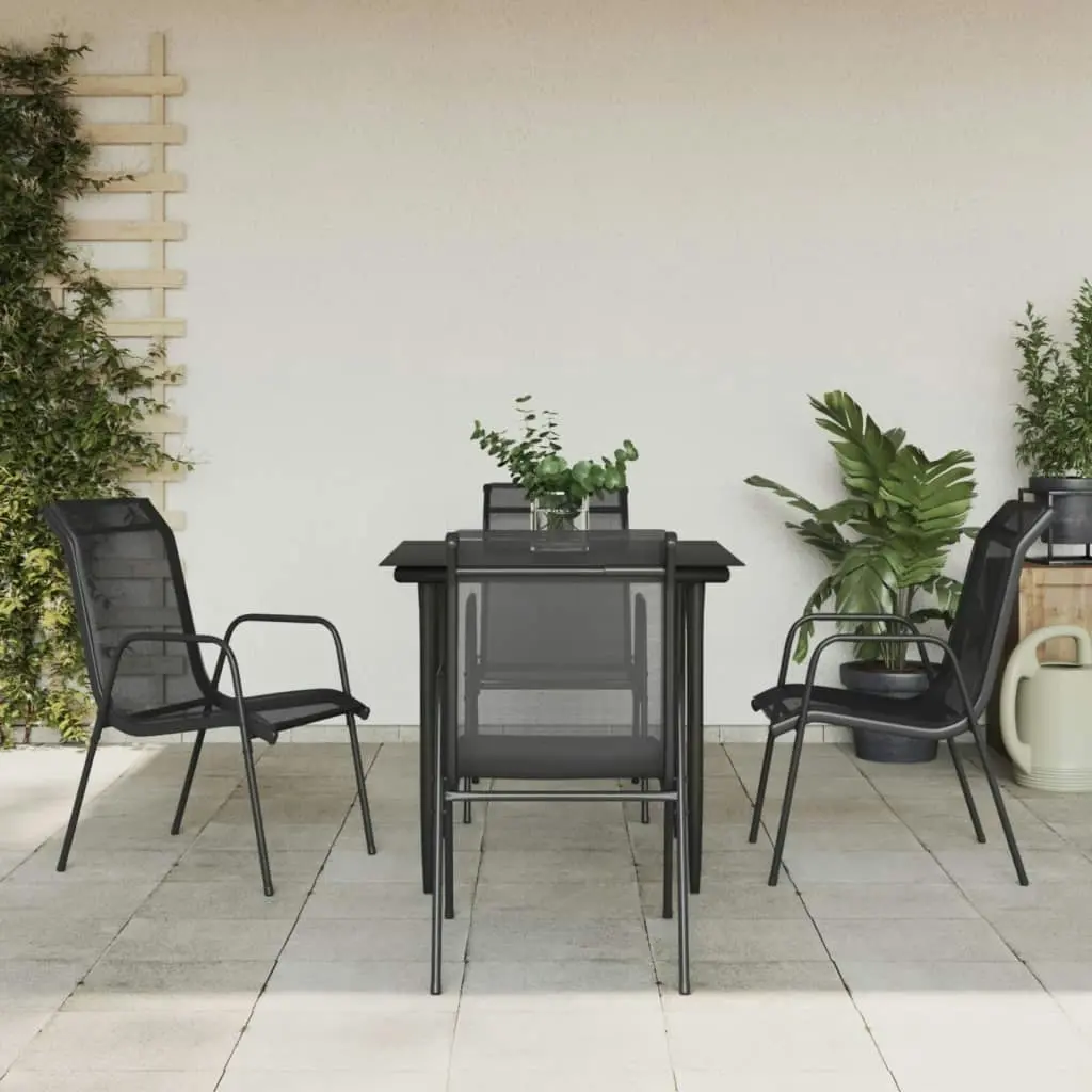 5 Piece Garden Dining Set Black Steel and Textilene 3200683