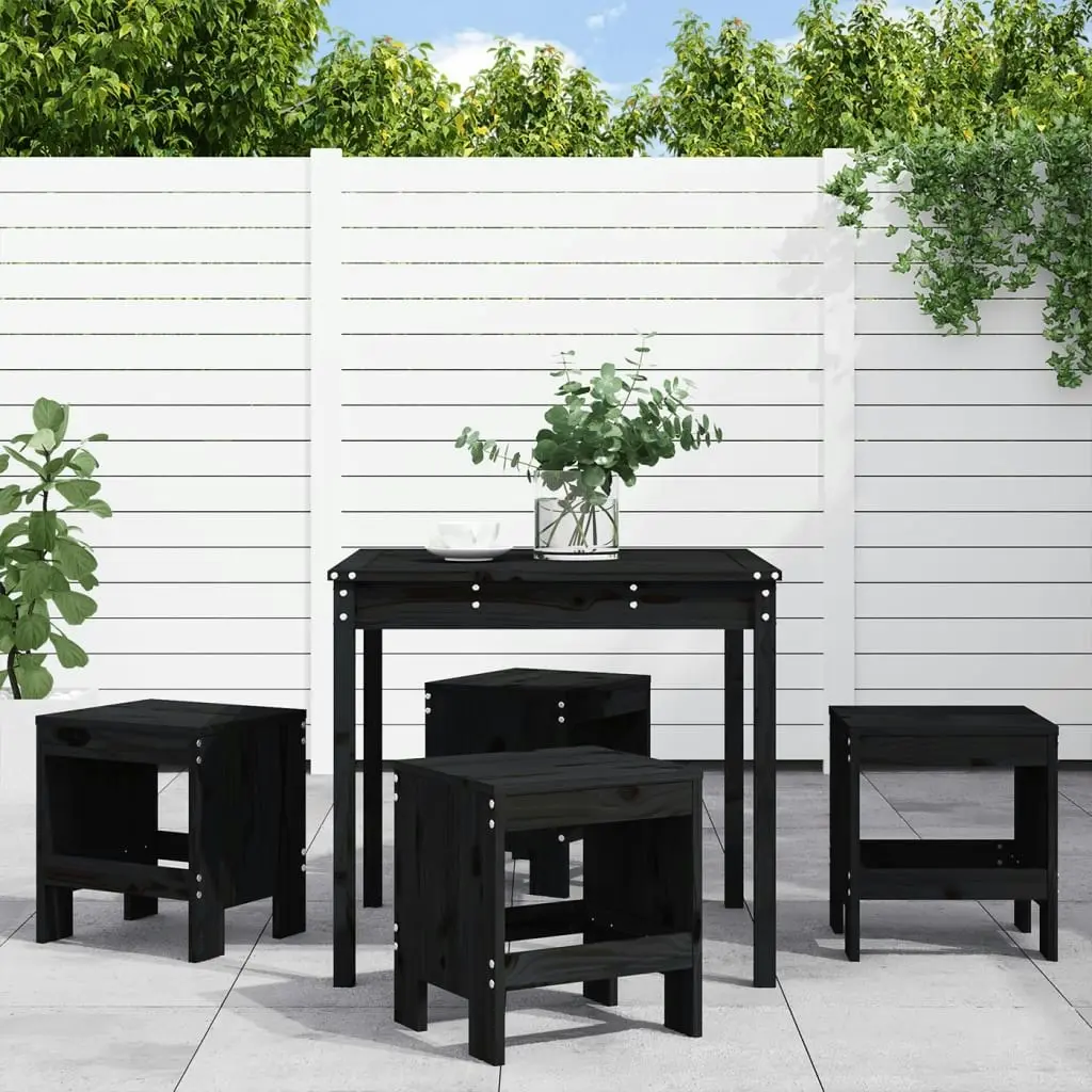 5 Piece Garden Dining Set Black Solid Wood Pine 3157713