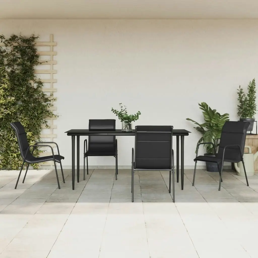 5 Piece Garden Dining Set Black Steel and Textilene 3200706