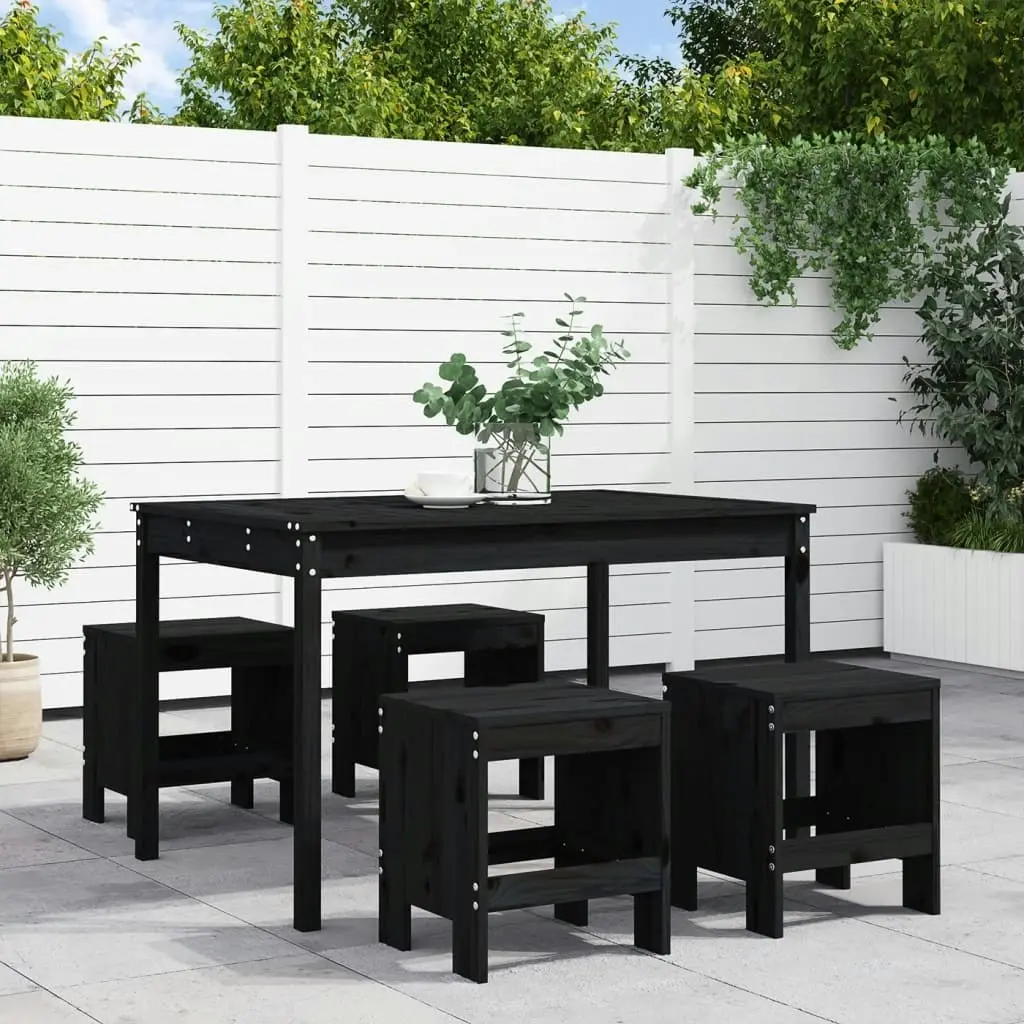 5 Piece Garden Dining Set Black Solid Wood Pine 3157719