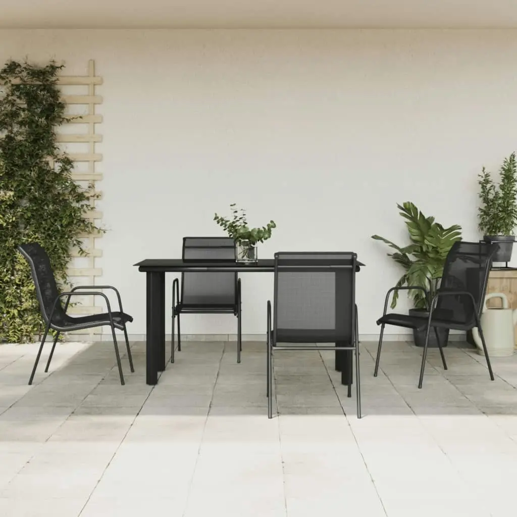 5 Piece Garden Dining Set Black Steel and Textilene 3200692