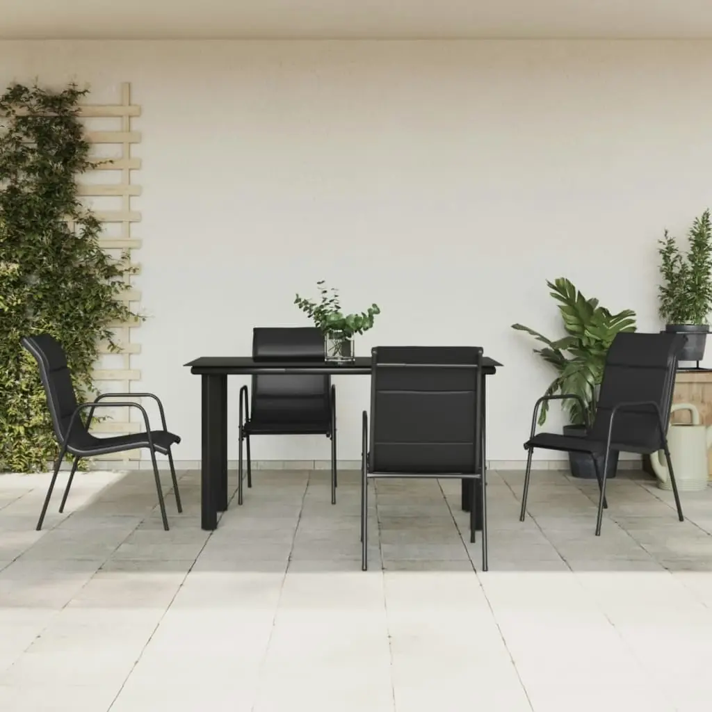 5 Piece Garden Dining Set Black Steel and Textilene 3200712