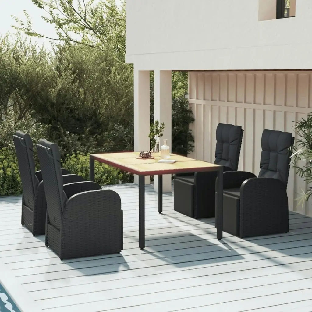 5 Piece Garden Dining Set Black Poly Rattan&Solid Wood Acacia 3157608