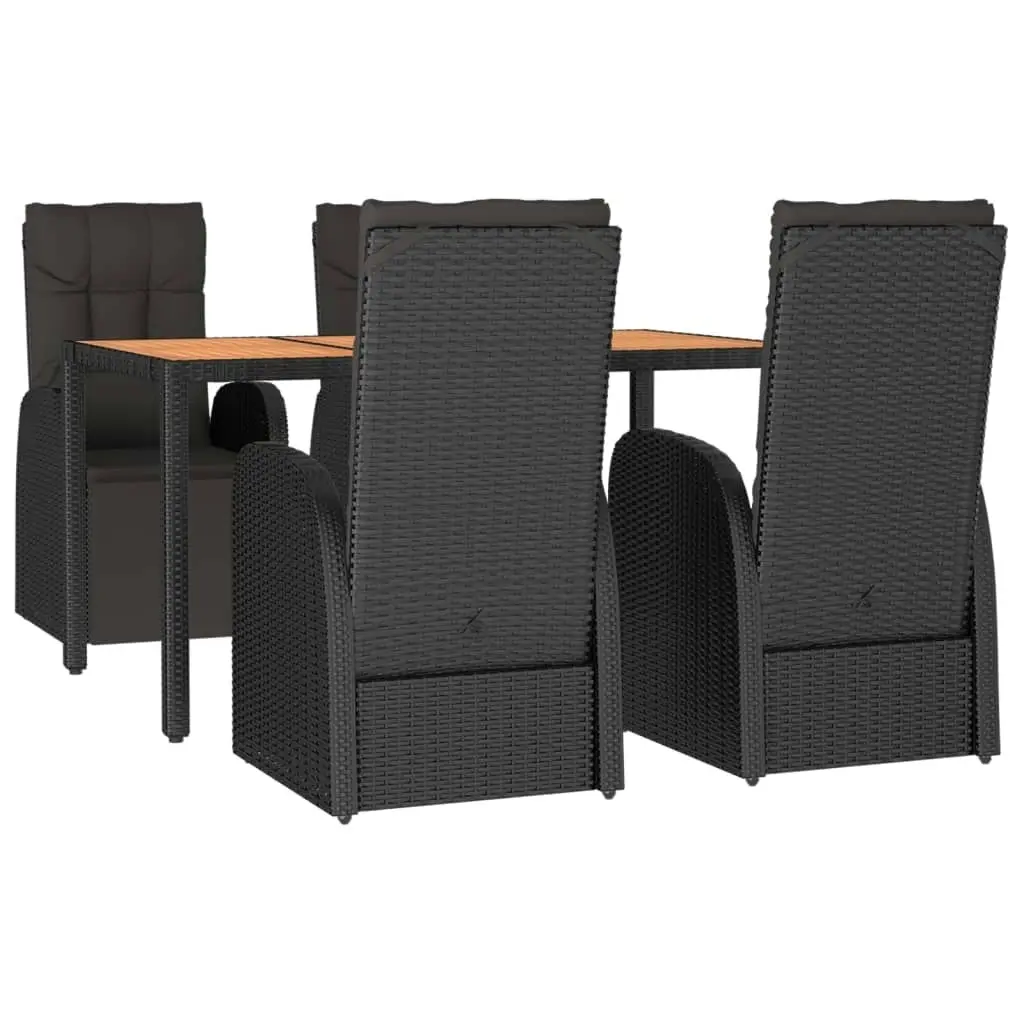 5 Piece Garden Dining Set Black Poly Rattan&Solid Wood Acacia 3157608