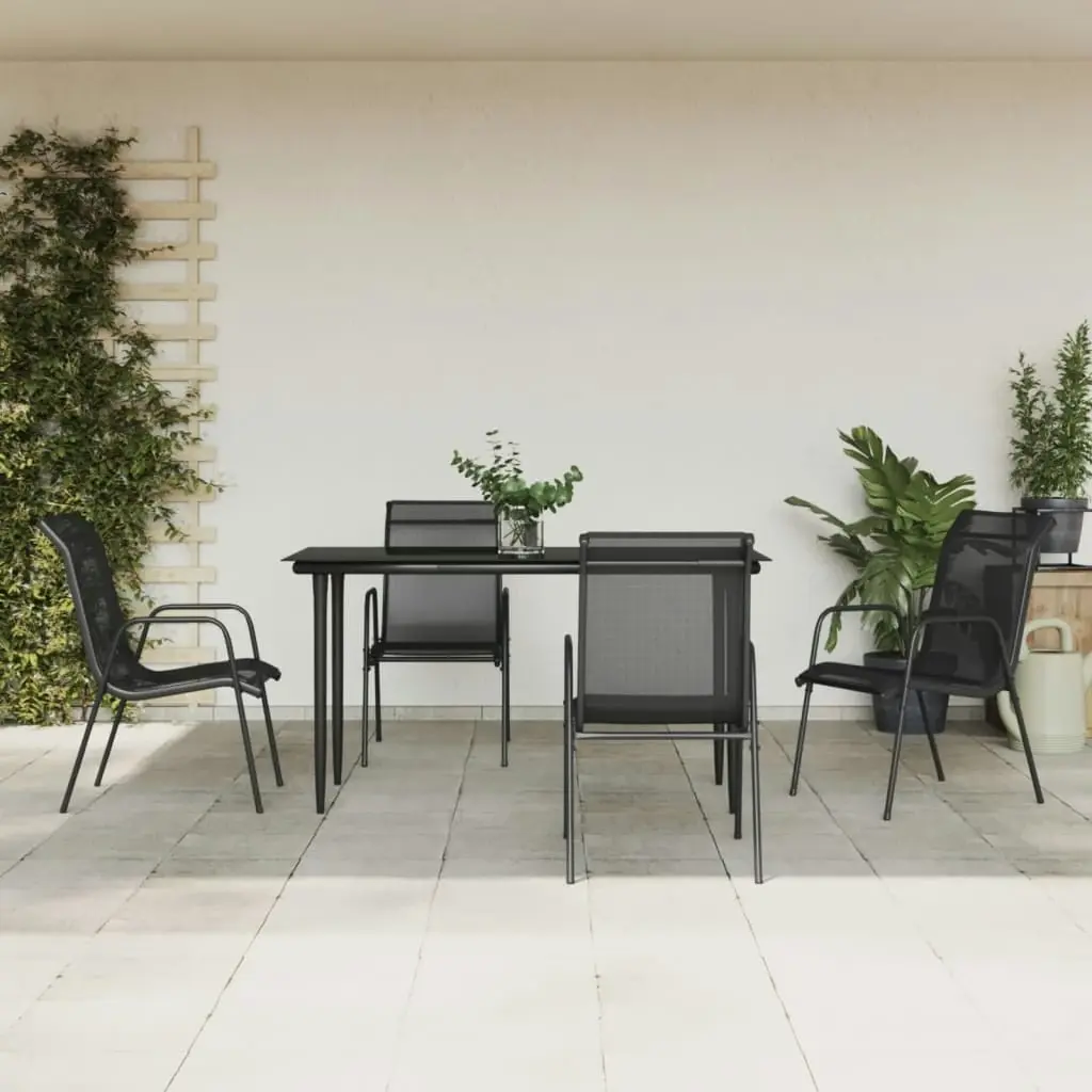 5 Piece Garden Dining Set Black Steel and Textilene 3200684