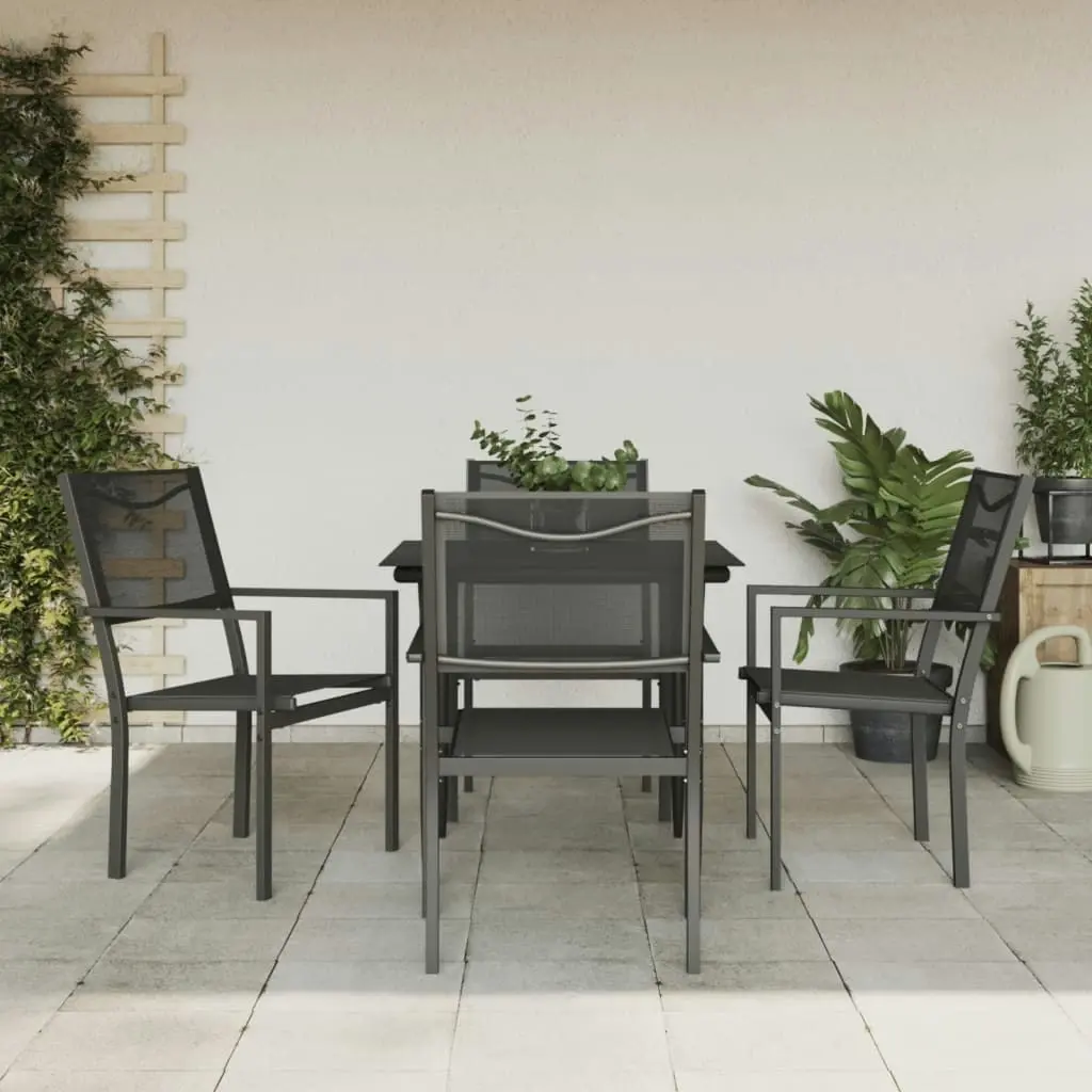 5 Piece Garden Dining Set Black Steel and Textilene 3200719