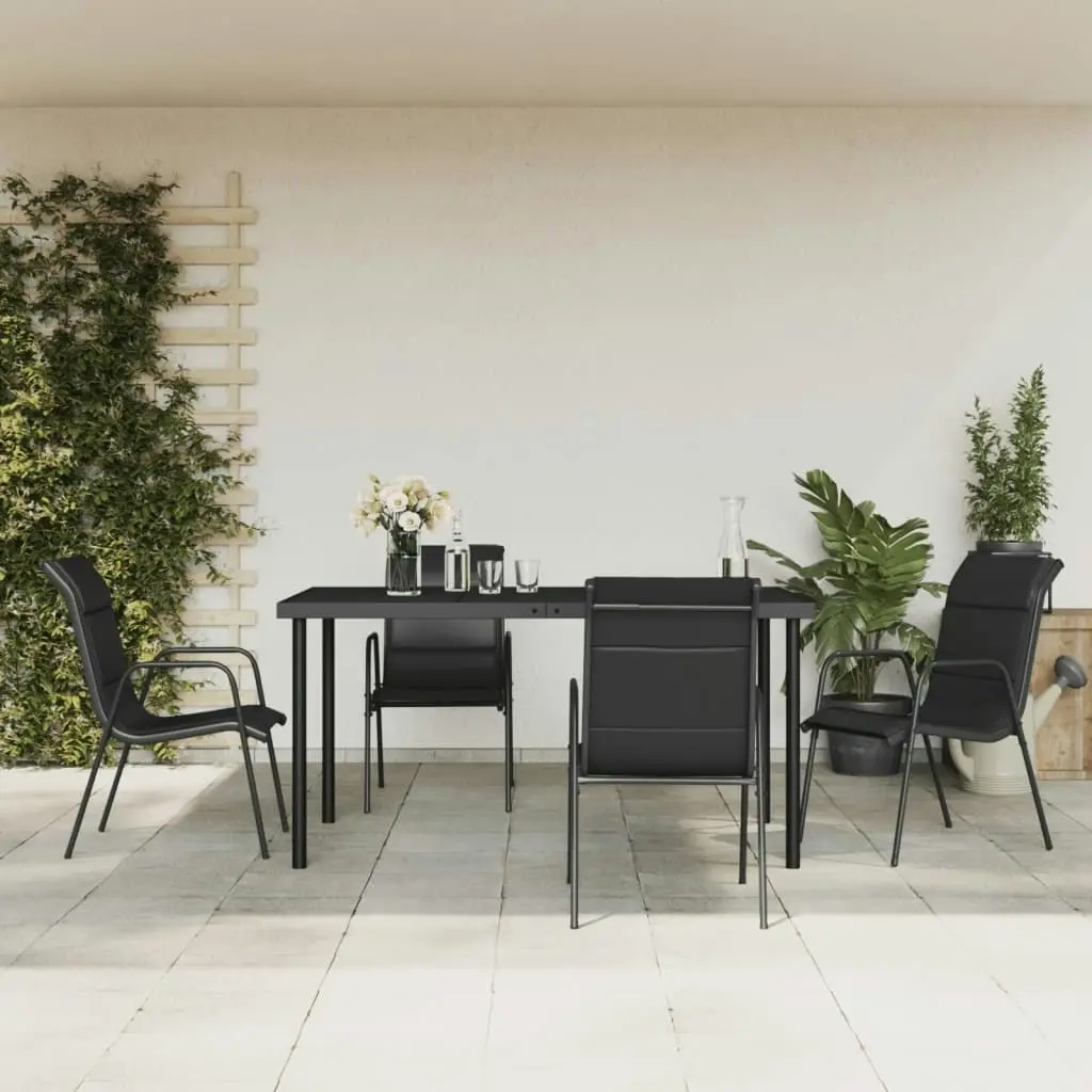 5 Piece Garden Dining Set Black Steel and Textilene 3200698