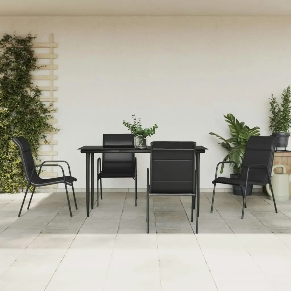 5 Piece Garden Dining Set Black Steel and Textilene 3200704