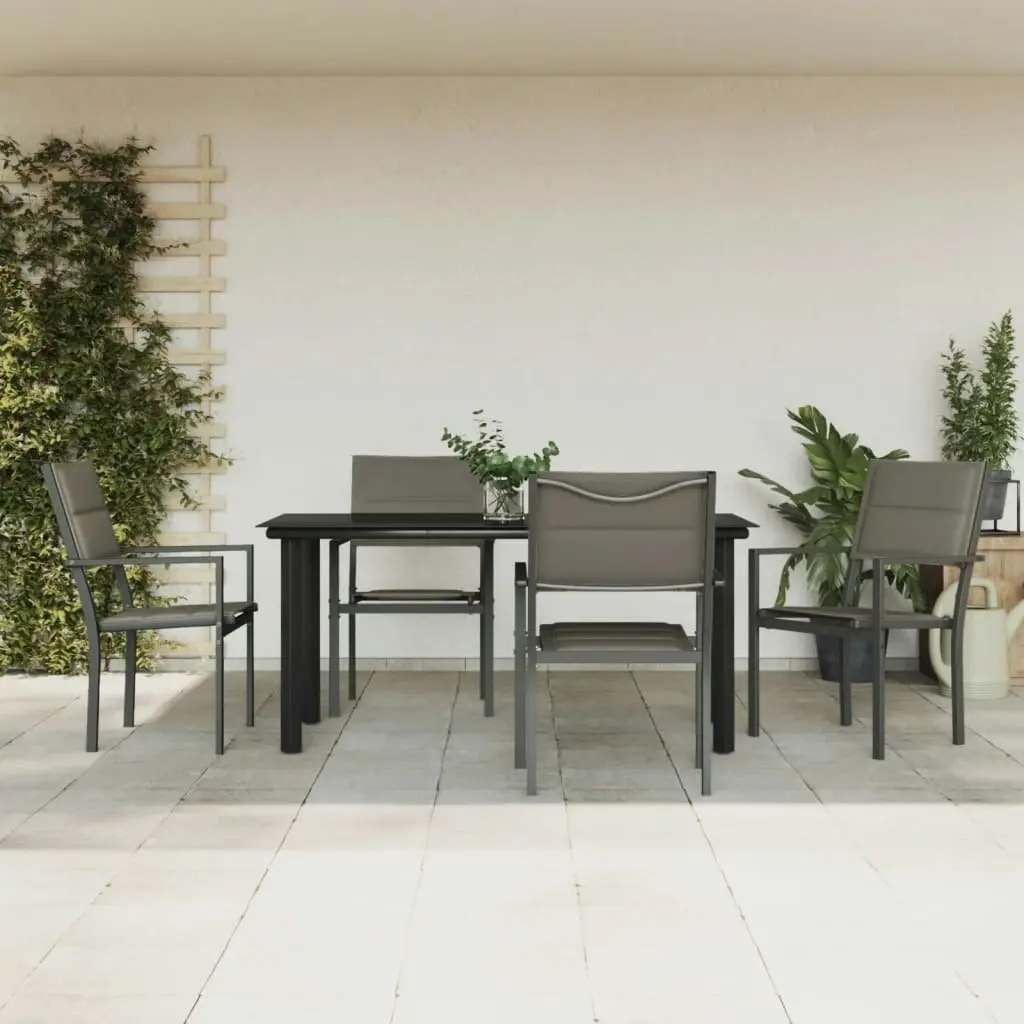 5 Piece Garden Dining Set Black Steel and Textilene 3200746