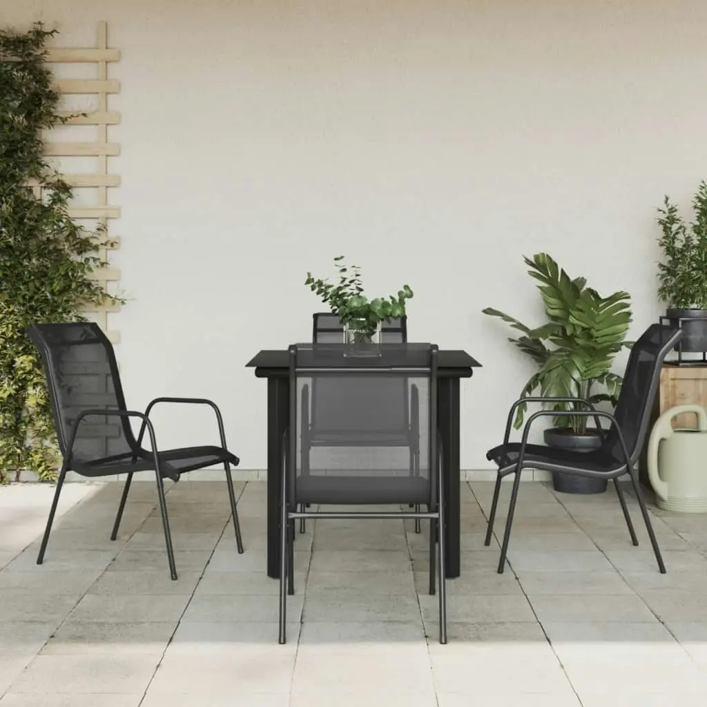 5 Piece Garden Dining Set Black Steel and Textilene 3200691