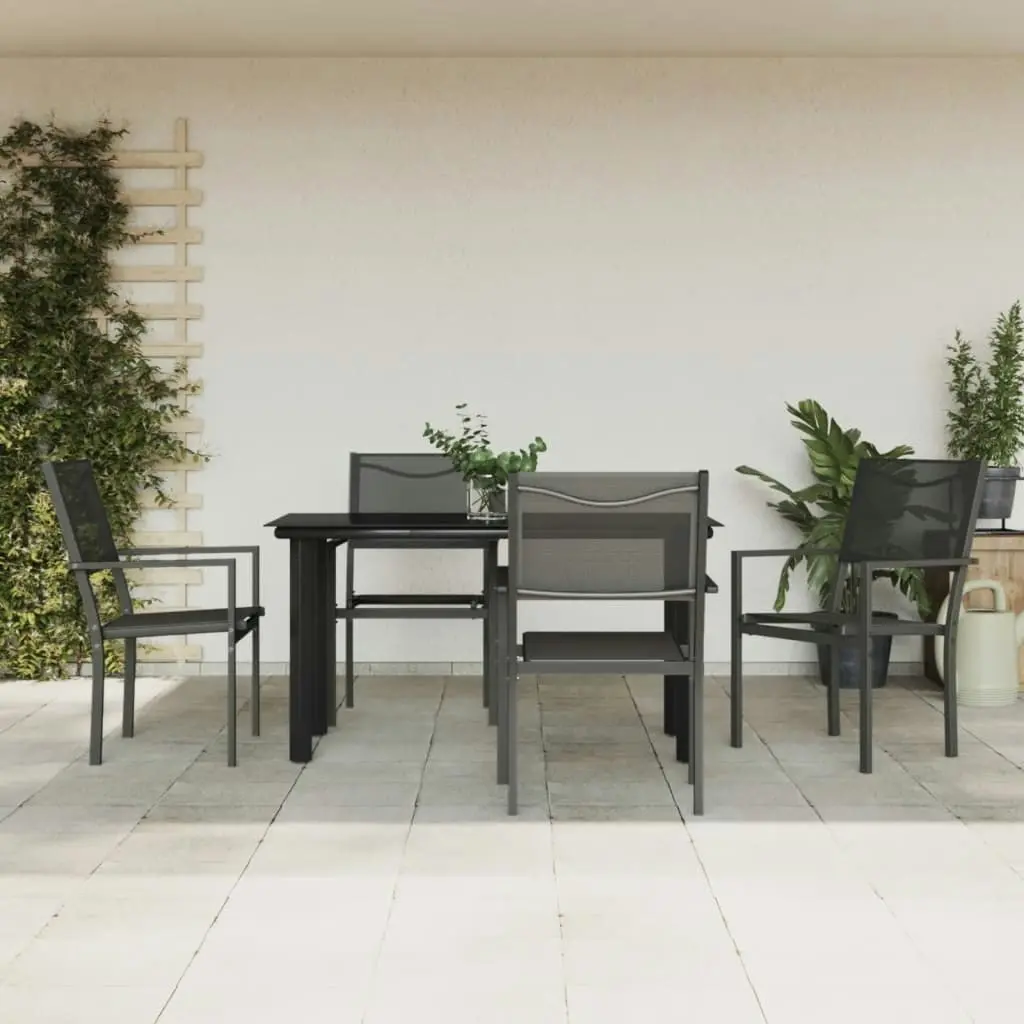 5 Piece Garden Dining Set Black Steel and Textilene 3200728