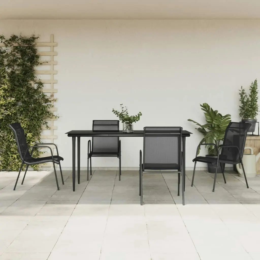 5 Piece Garden Dining Set Black Steel and Textilene 3200686