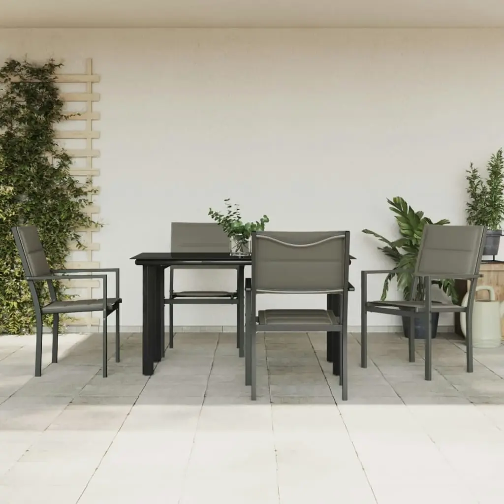 5 Piece Garden Dining Set Black Steel and Textilene 3200744