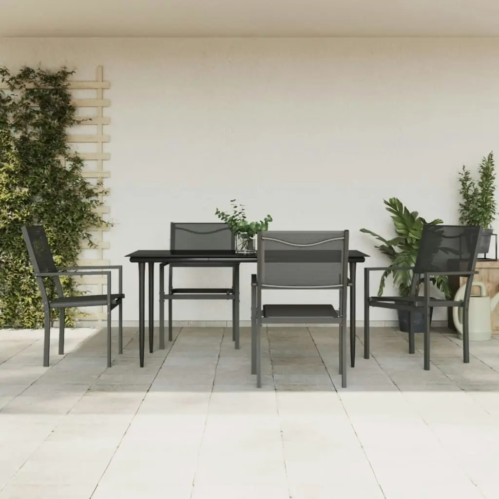 5 Piece Garden Dining Set Black Steel and Textilene 3200722